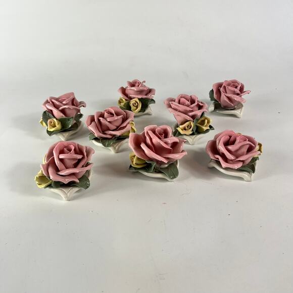 x8 1940s Kronach Bavarian Porcelain Dusty Pink Rose Flower Figurine 1.5" Bisque - Picture 2 of 15